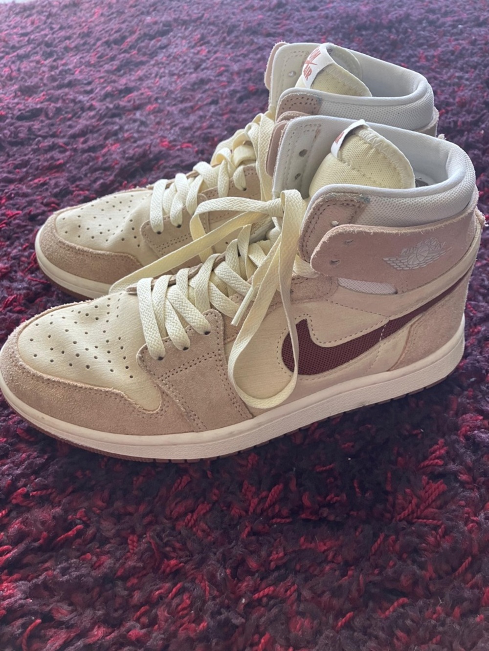 Nike Air Jordan 1 Mid Cream Beige with Burgundy Swoosh